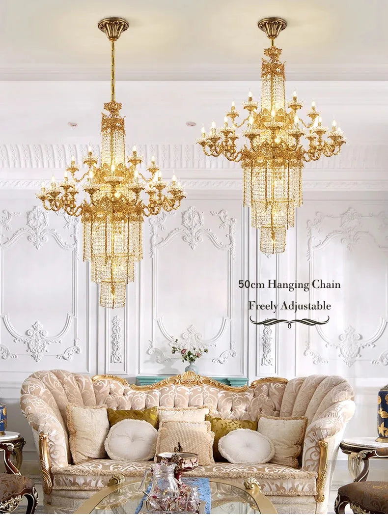 Custom Large Living Room Pendant Light European Luxury Brass Crystal Chandelier For Home Hotel