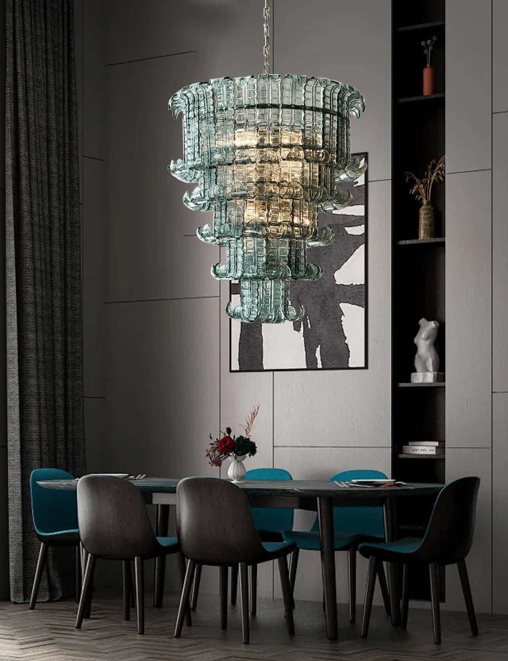 French American and Italian light luxury art decorative glass living room chandelier suspended restaurant chandelier
