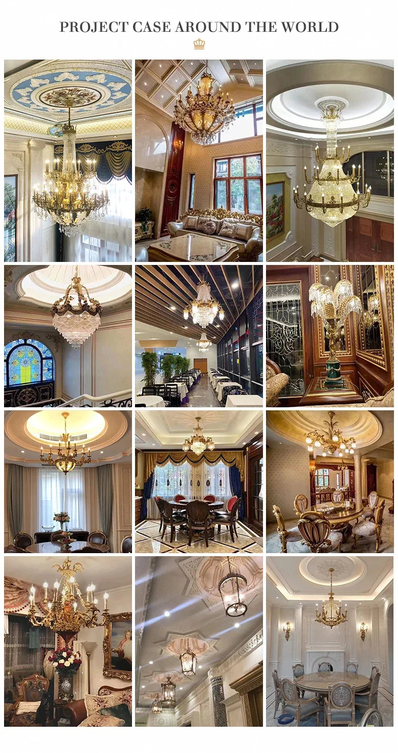 Custom Large Living Room Pendant Light European Luxury Brass Crystal Chandelier For Home Hotel