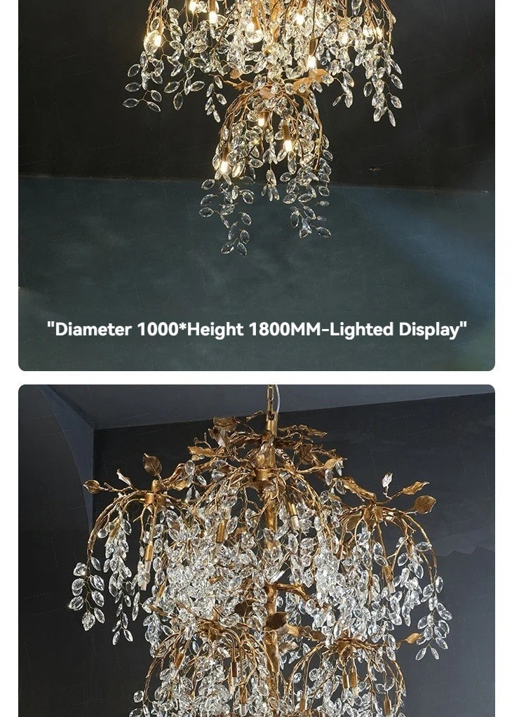 Luxury Crystal Branch Chandelier for High Ceiling Vila Living Room Lobby Copper Crystal Pendant Large Chandelier Foyer Entryway