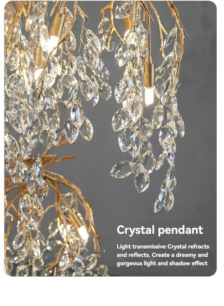 Luxury Crystal Branch Chandelier for High Ceiling Vila Living Room Lobby Copper Crystal Pendant Large Chandelier Foyer Entryway