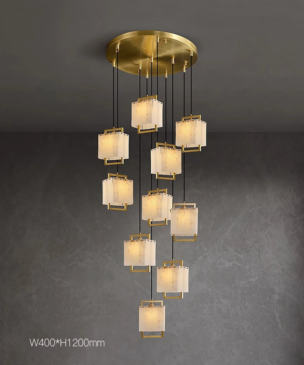 Hot Modern Italian Style Spanish Imported Marble Chandelier 2025 Round Rectangle Pendant Lamp Ceiling Light for Restaurant