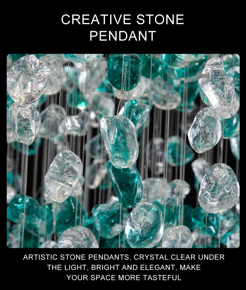 Luxury Large Green Crystal Stone Chandelier for Lobby Loft Staircase Project Modern LED Color Crystal Hanging Chandelier Custom
