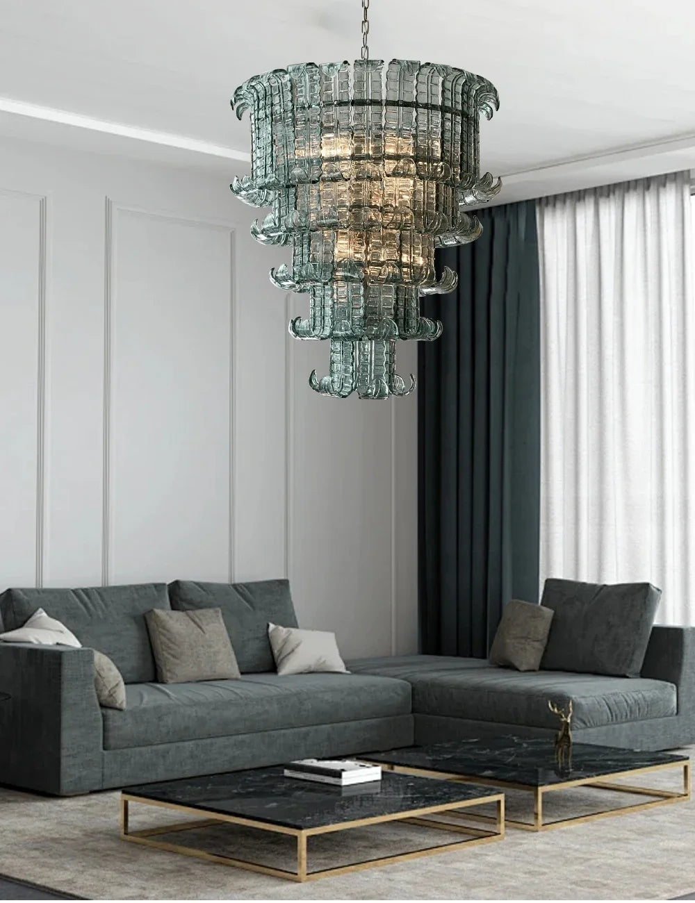 French American and Italian light luxury art decorative glass living room chandelier suspended restaurant chandelier