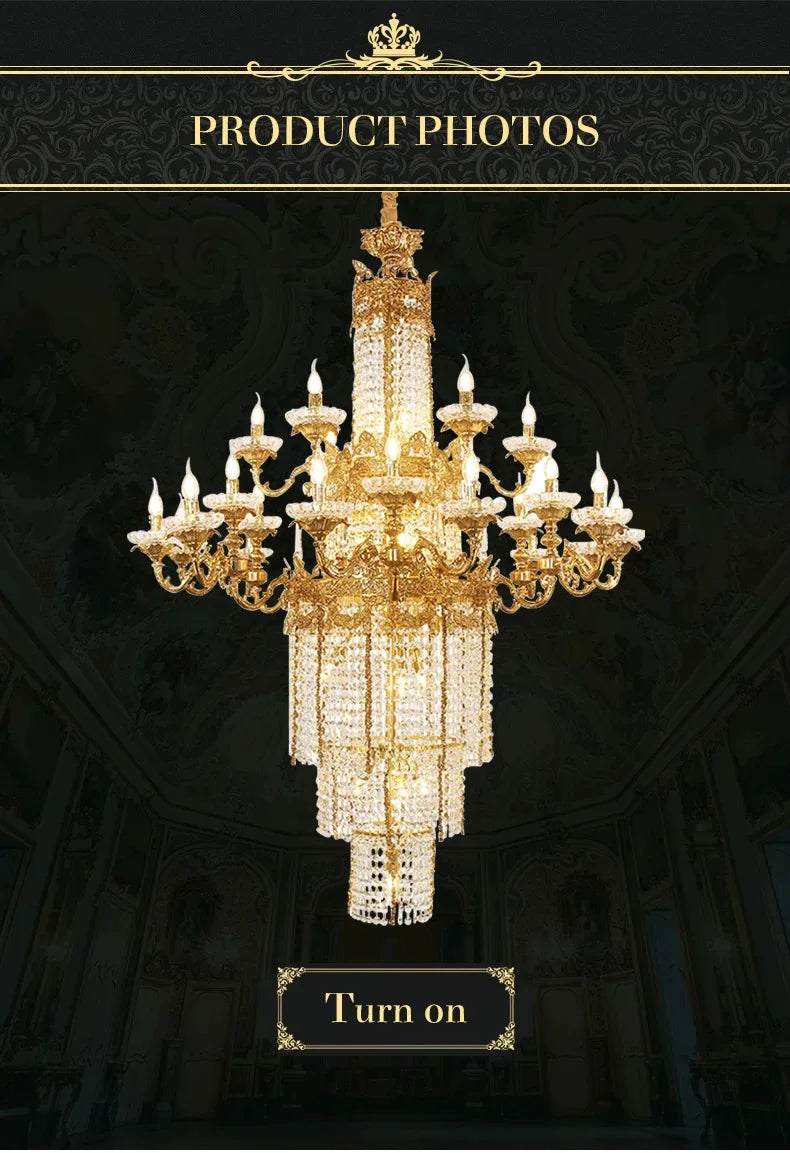 Custom Large Living Room Pendant Light European Luxury Brass Crystal Chandelier For Home Hotel