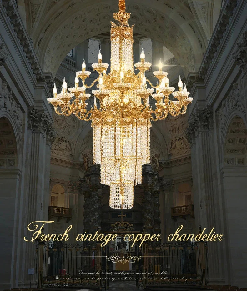 Custom Large Living Room Pendant Light European Luxury Brass Crystal Chandelier For Home Hotel
