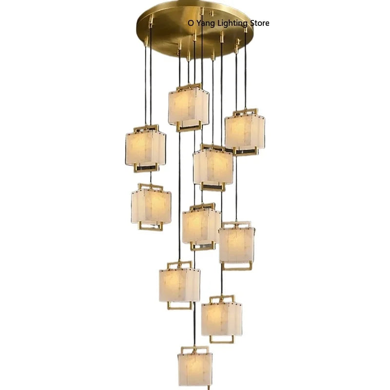 Hot Modern Italian Style Spanish Imported Marble Chandelier 2025 Round Rectangle Pendant Lamp Ceiling Light for Restaurant