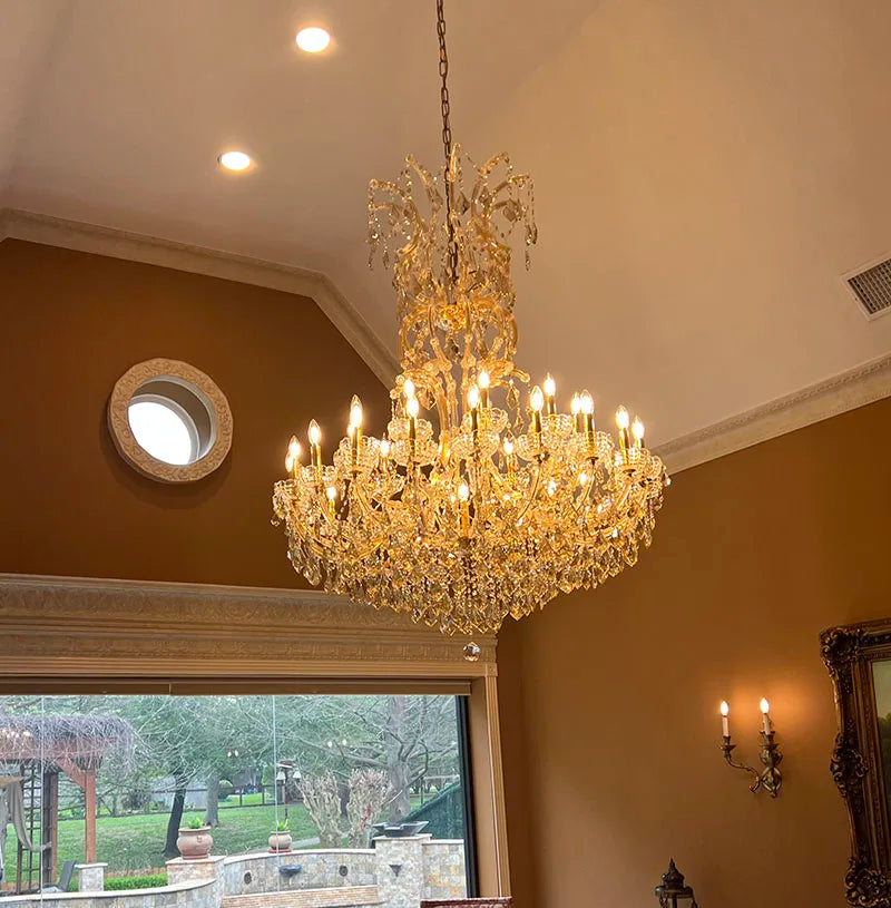 Maria Theresa Crystal chandelier for foyer lobby hallway Gold hanging Lamp home decor large cristal lamp Staircase Ceiling light