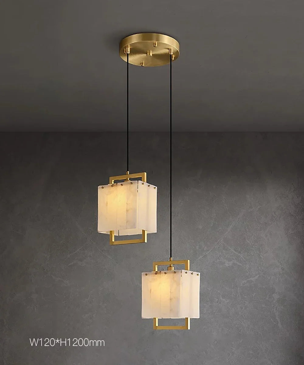 Hot Modern Italian Style Spanish Imported Marble Chandelier 2025 Round Rectangle Pendant Lamp Ceiling Light for Restaurant