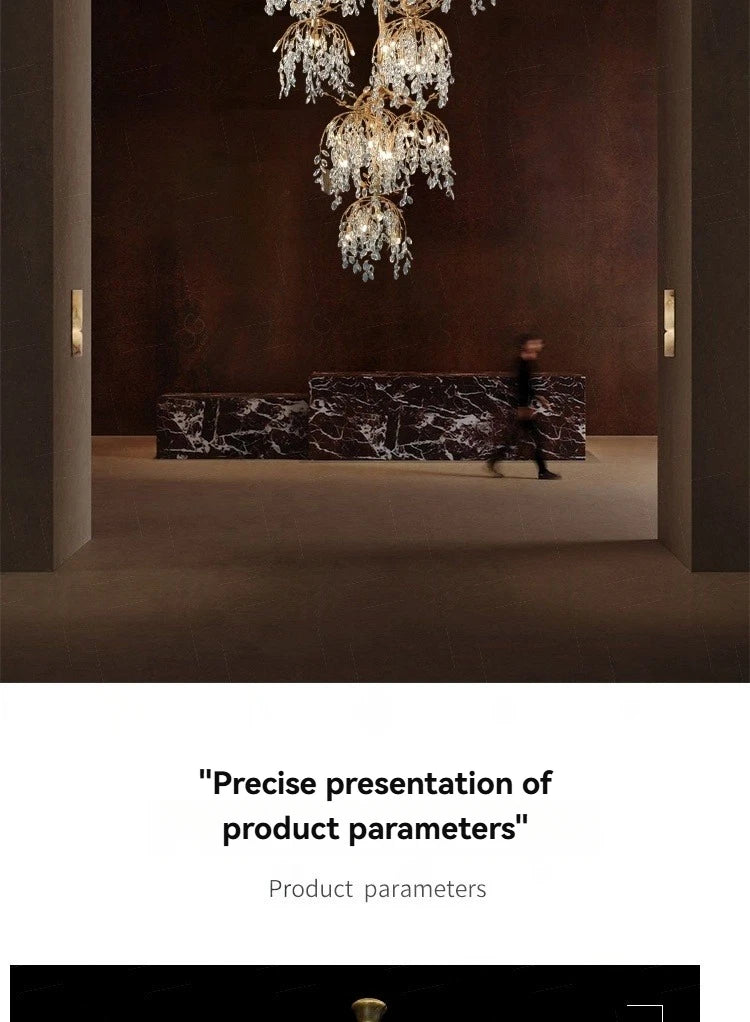 Luxury Crystal Branch Chandelier for High Ceiling Vila Living Room Lobby Copper Crystal Pendant Large Chandelier Foyer Entryway
