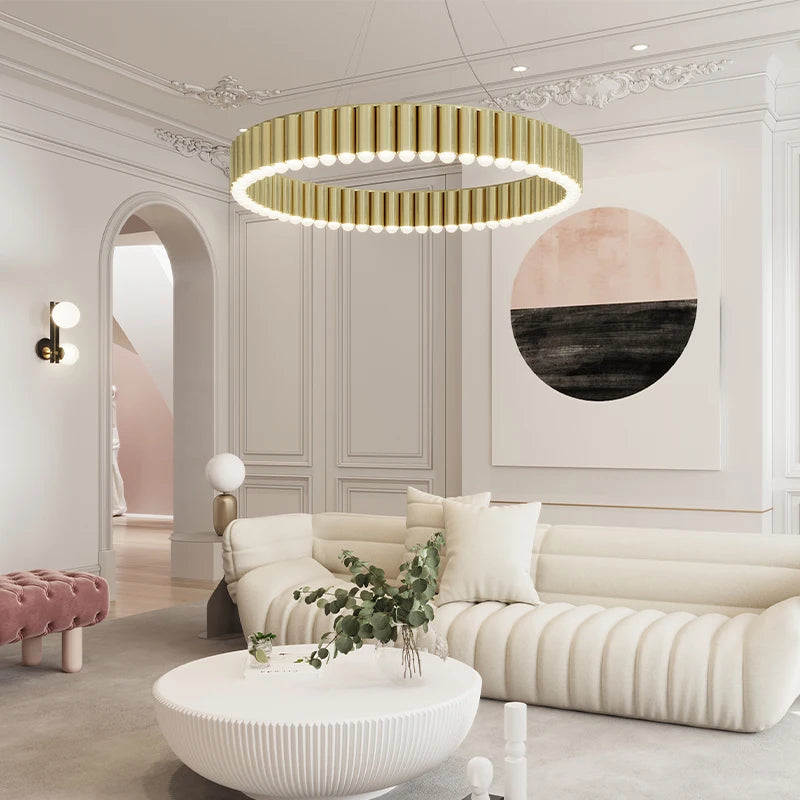 Modern Scandinavian Gold Ring Pendant Light for Guest Bedroom Dining Room Chandelier Indoor Gloss Hanging Lighting Designer
