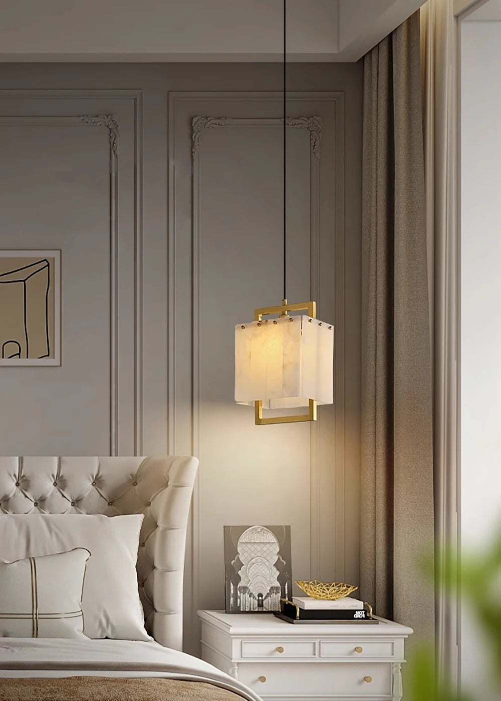 Hot Modern Italian Style Spanish Imported Marble Chandelier 2025 Round Rectangle Pendant Lamp Ceiling Light for Restaurant