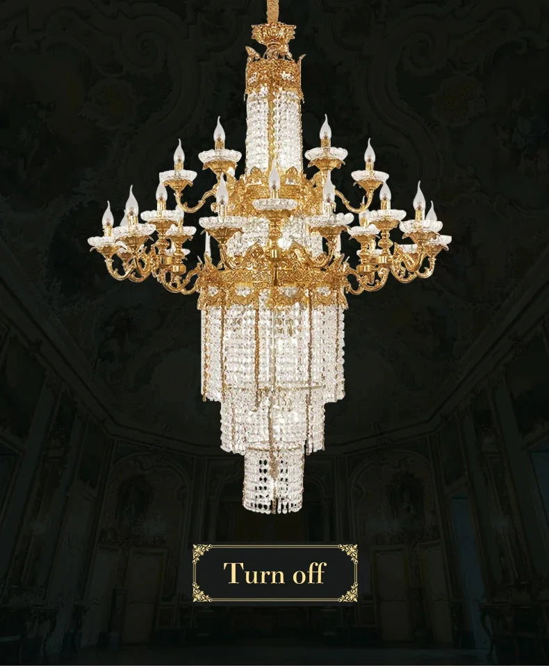 Custom Large Living Room Pendant Light European Luxury Brass Crystal Chandelier For Home Hotel