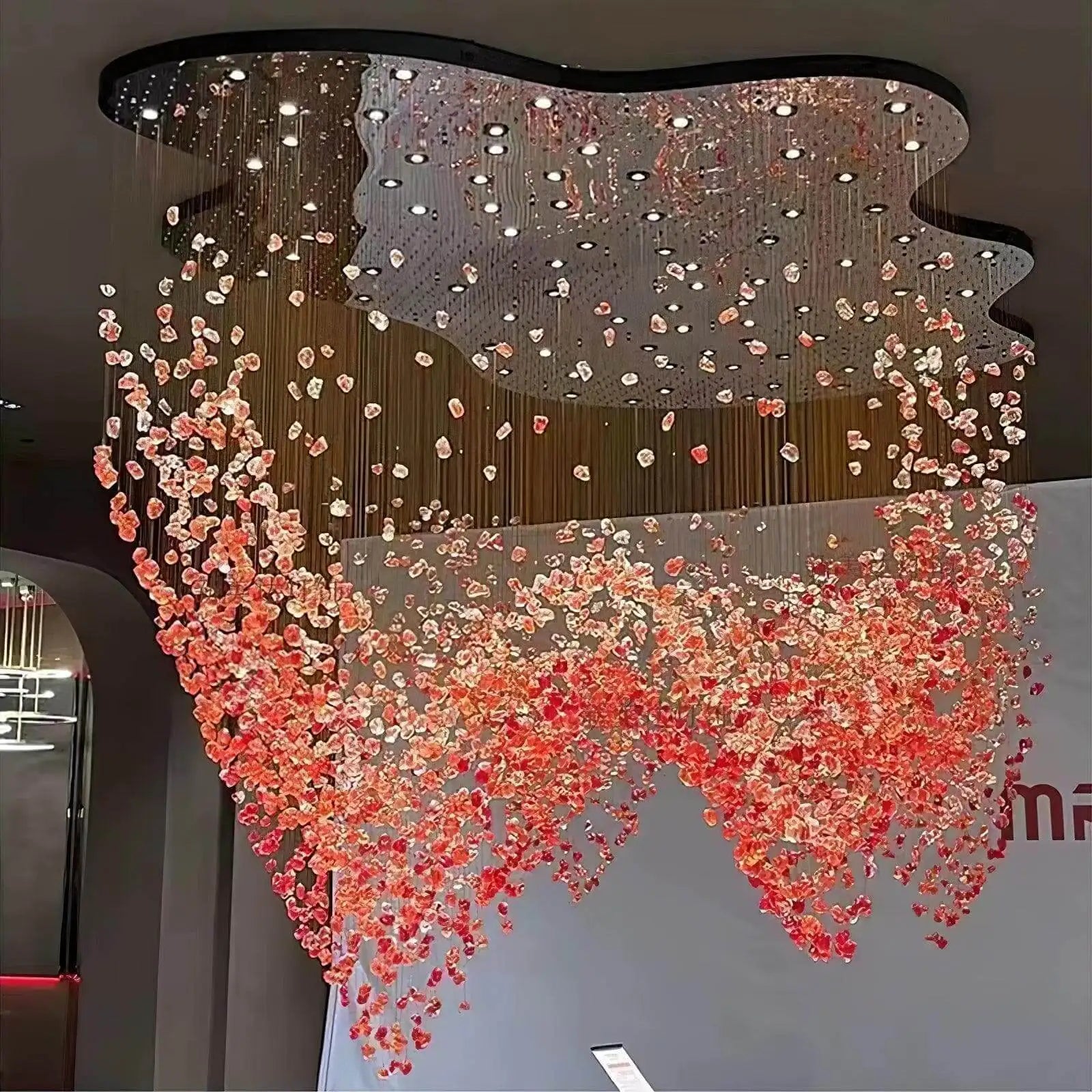 Luxury Large Green Crystal Stone Chandelier for Lobby Loft Staircase Project Modern LED Color Crystal Hanging Chandelier Custom