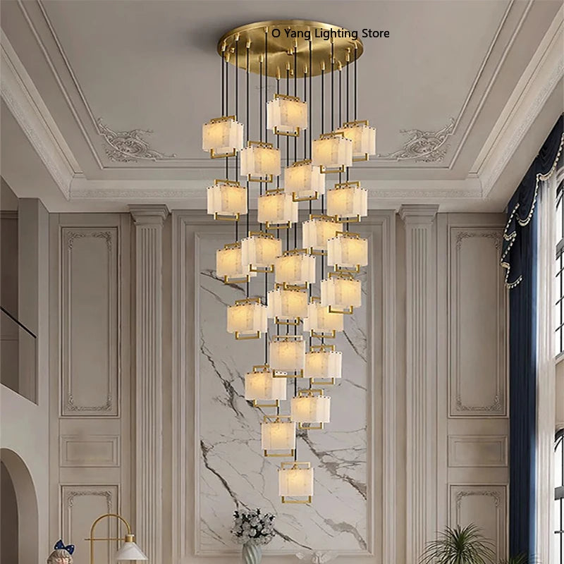 Hot Modern Italian Style Spanish Imported Marble Chandelier 2025 Round Rectangle Pendant Lamp Ceiling Light for Restaurant