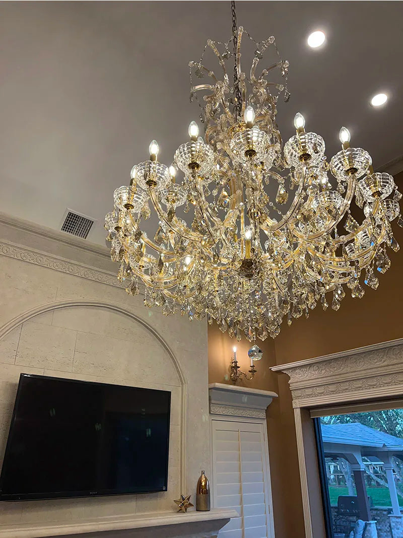 Maria Theresa Crystal chandelier for foyer lobby hallway Gold hanging Lamp home decor large cristal lamp Staircase Ceiling light