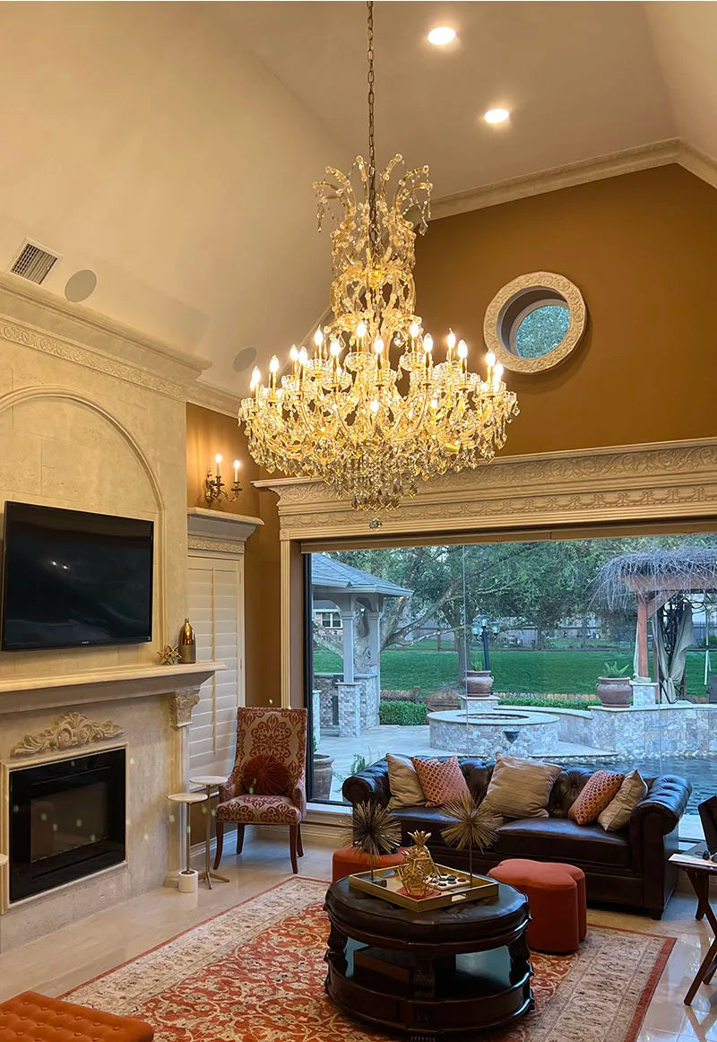 Maria Theresa Crystal chandelier for foyer lobby hallway Gold hanging Lamp home decor large cristal lamp Staircase Ceiling light