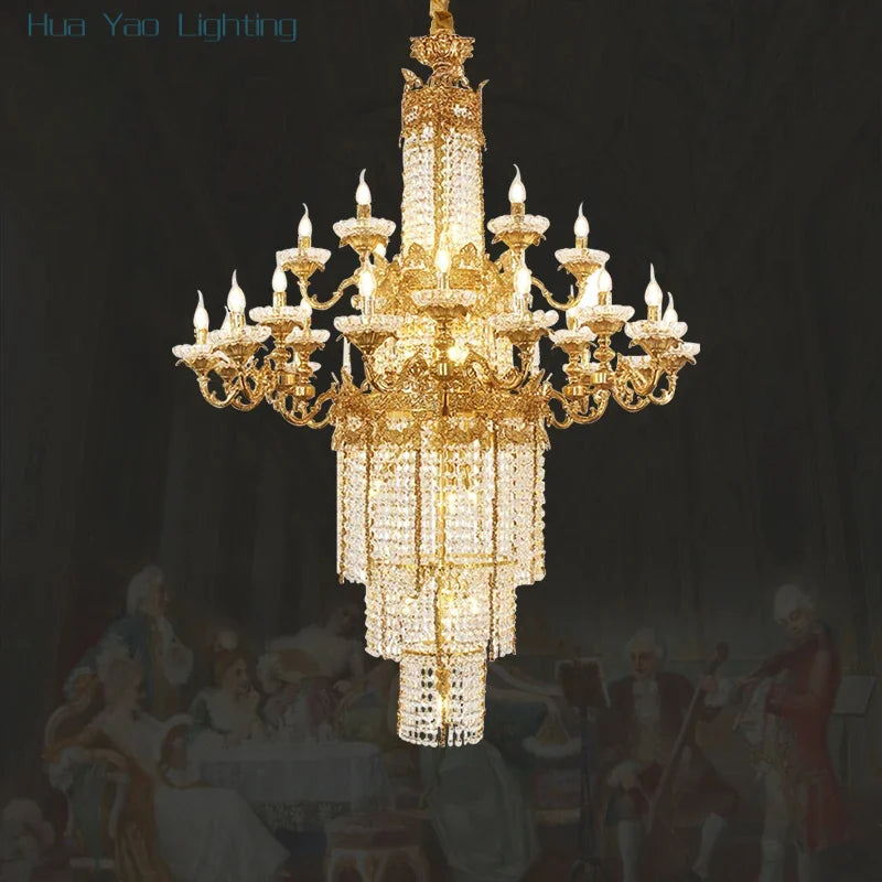 Custom Large Living Room Pendant Light European Luxury Brass Crystal Chandelier For Home Hotel