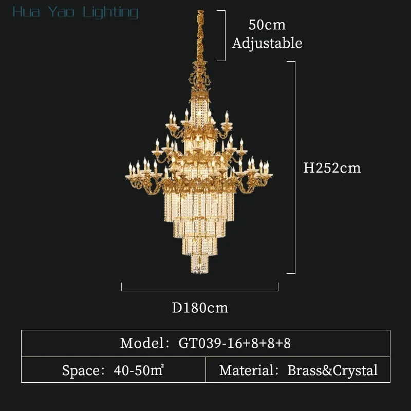 Custom Large Living Room Pendant Light European Luxury Brass Crystal Chandelier For Home Hotel