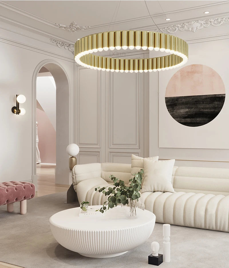 Modern Scandinavian Gold Ring Pendant Light for Guest Bedroom Dining Room Chandelier Indoor Gloss Hanging Lighting Designer