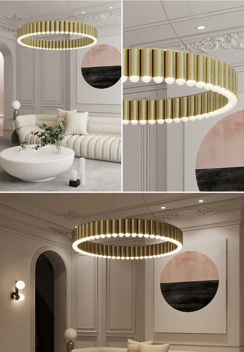 Modern Scandinavian Gold Ring Pendant Light for Guest Bedroom Dining Room Chandelier Indoor Gloss Hanging Lighting Designer