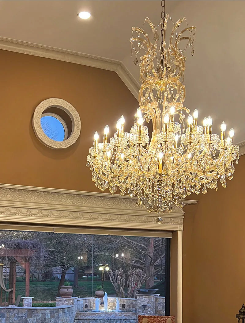 Maria Theresa Crystal chandelier for foyer lobby hallway Gold hanging Lamp home decor large cristal lamp Staircase Ceiling light