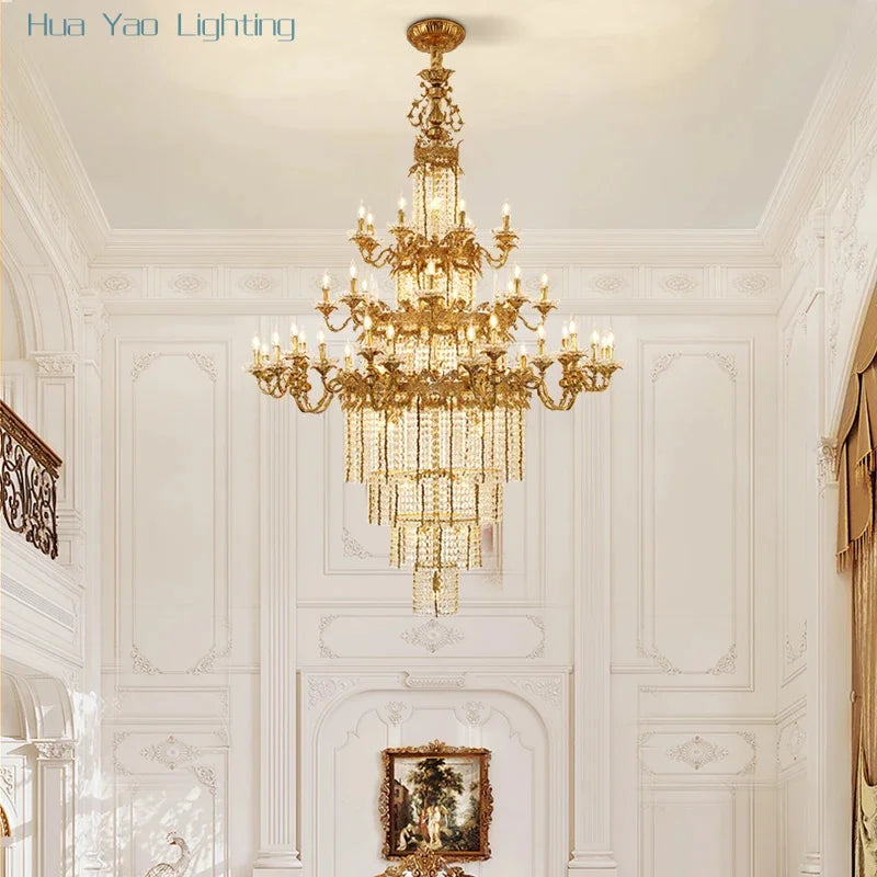Custom Large Living Room Pendant Light European Luxury Brass Crystal Chandelier For Home Hotel