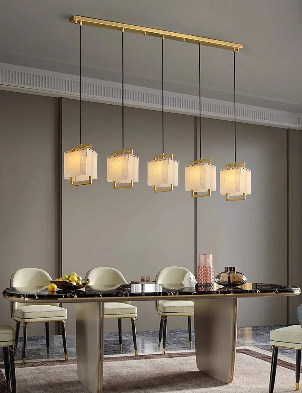 Hot Modern Italian Style Spanish Imported Marble Chandelier 2025 Round Rectangle Pendant Lamp Ceiling Light for Restaurant