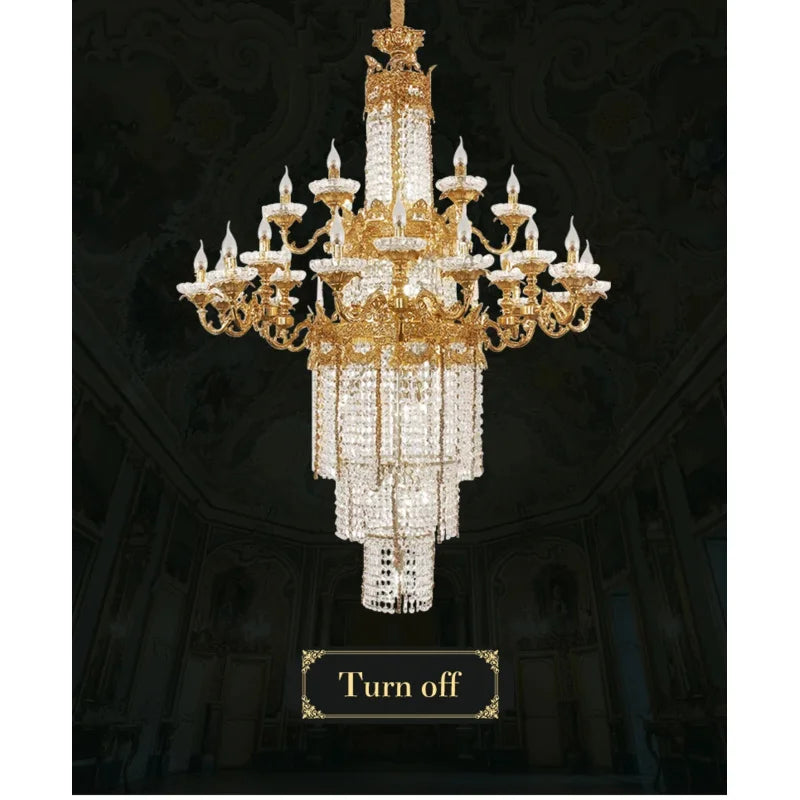 Custom Large Living Room Pendant Light European Luxury Brass Crystal Chandelier For Home Hotel