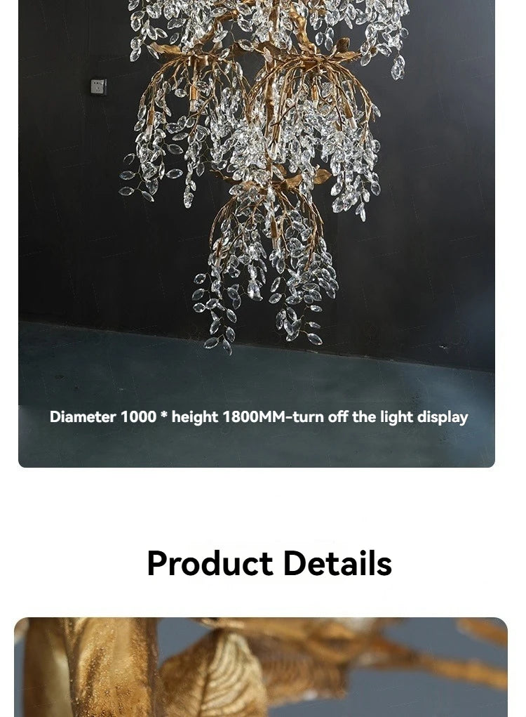 Luxury Crystal Branch Chandelier for High Ceiling Vila Living Room Lobby Copper Crystal Pendant Large Chandelier Foyer Entryway