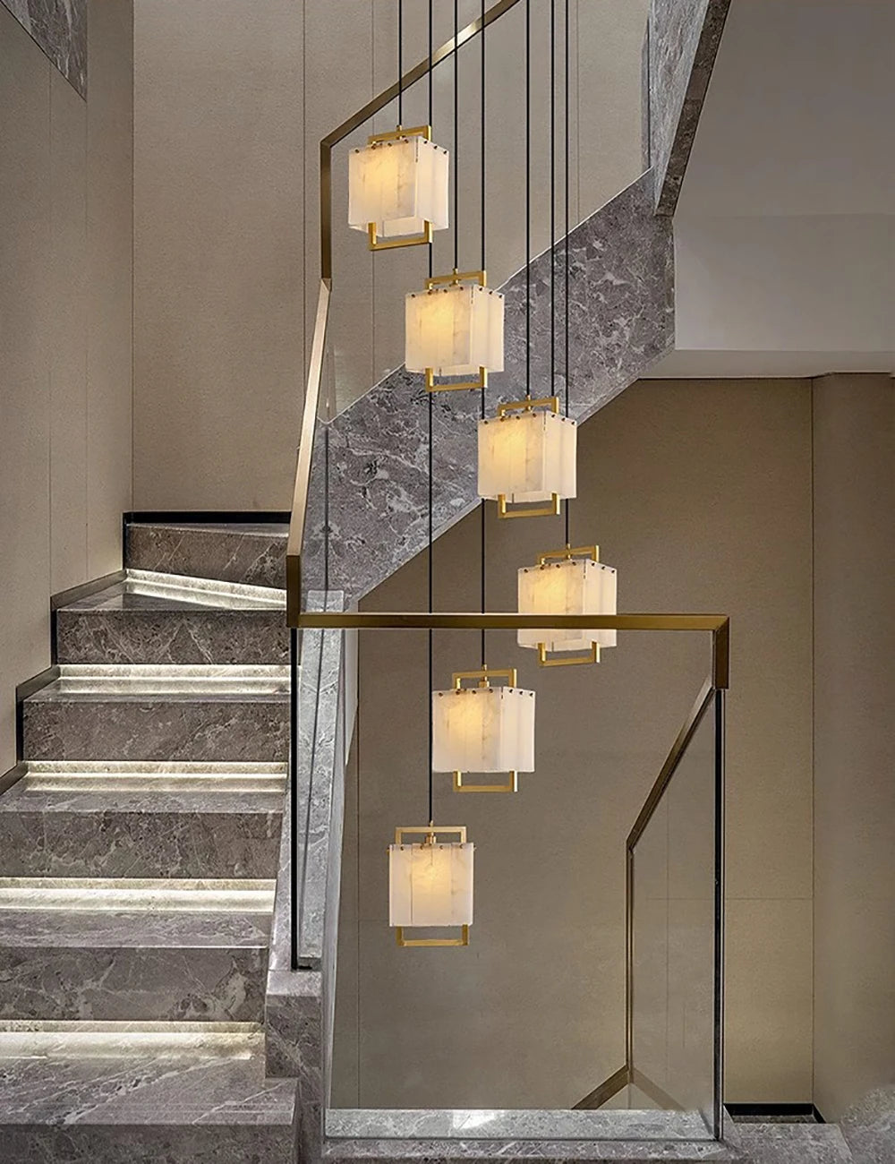 Hot Modern Italian Style Spanish Imported Marble Chandelier 2025 Round Rectangle Pendant Lamp Ceiling Light for Restaurant