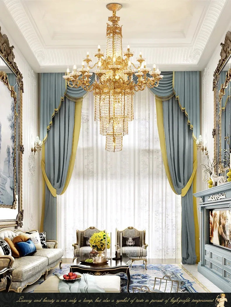 Custom Large Living Room Pendant Light European Luxury Brass Crystal Chandelier For Home Hotel