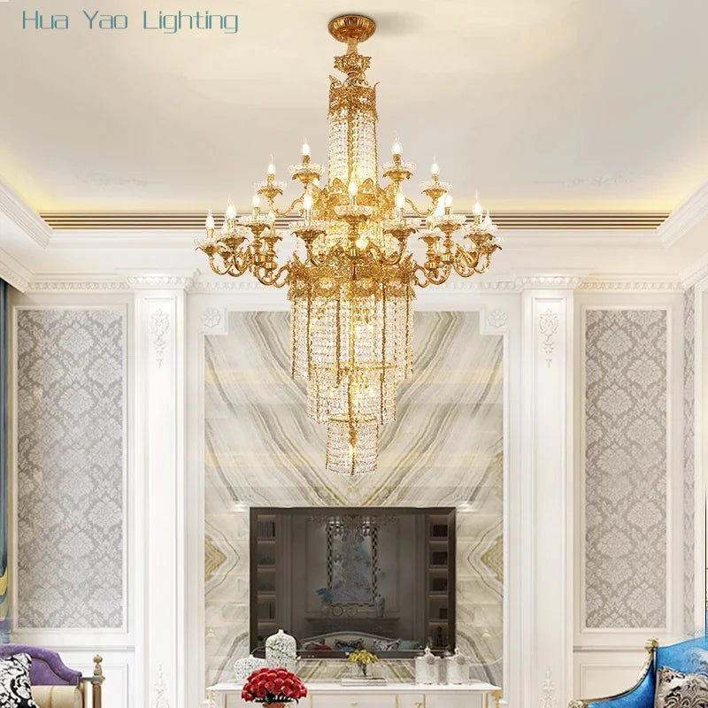 Custom Large Living Room Pendant Light European Luxury Brass Crystal Chandelier For Home Hotel