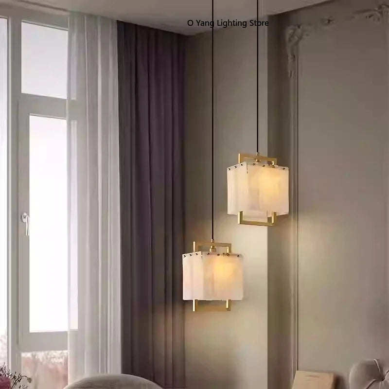 Hot Modern Italian Style Spanish Imported Marble Chandelier 2025 Round Rectangle Pendant Lamp Ceiling Light for Restaurant