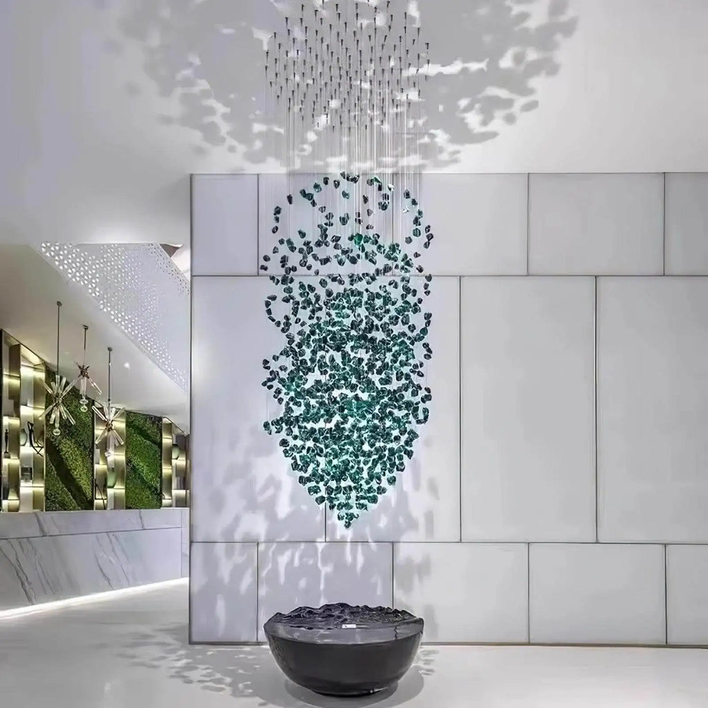 Luxury Large Green Crystal Stone Chandelier for Lobby Loft Staircase Project Modern LED Color Crystal Hanging Chandelier Custom