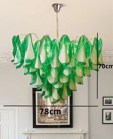 Hanging Pendant Light Fixture with Green Petal Glass Chandelier for Bedroom Kitchen Living Room Ceiling Mount Luxury