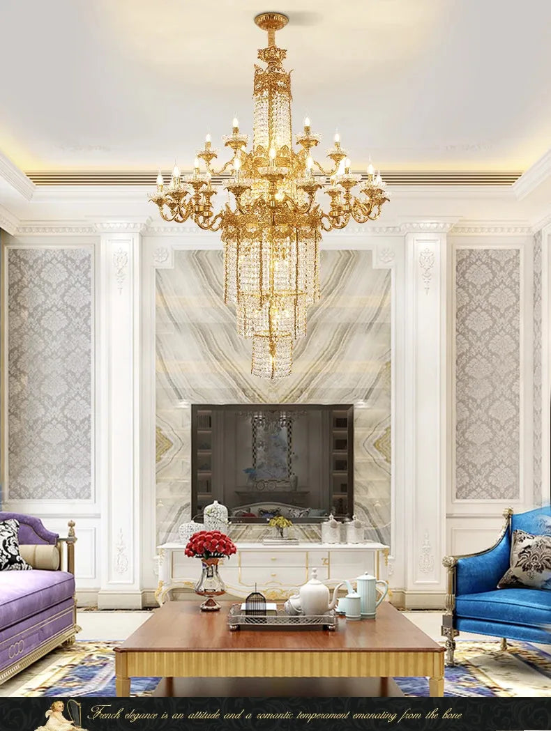 Custom Large Living Room Pendant Light European Luxury Brass Crystal Chandelier For Home Hotel