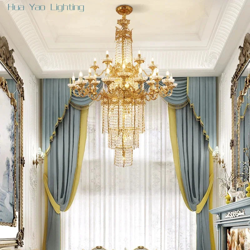 Custom Large Living Room Pendant Light European Luxury Brass Crystal Chandelier For Home Hotel