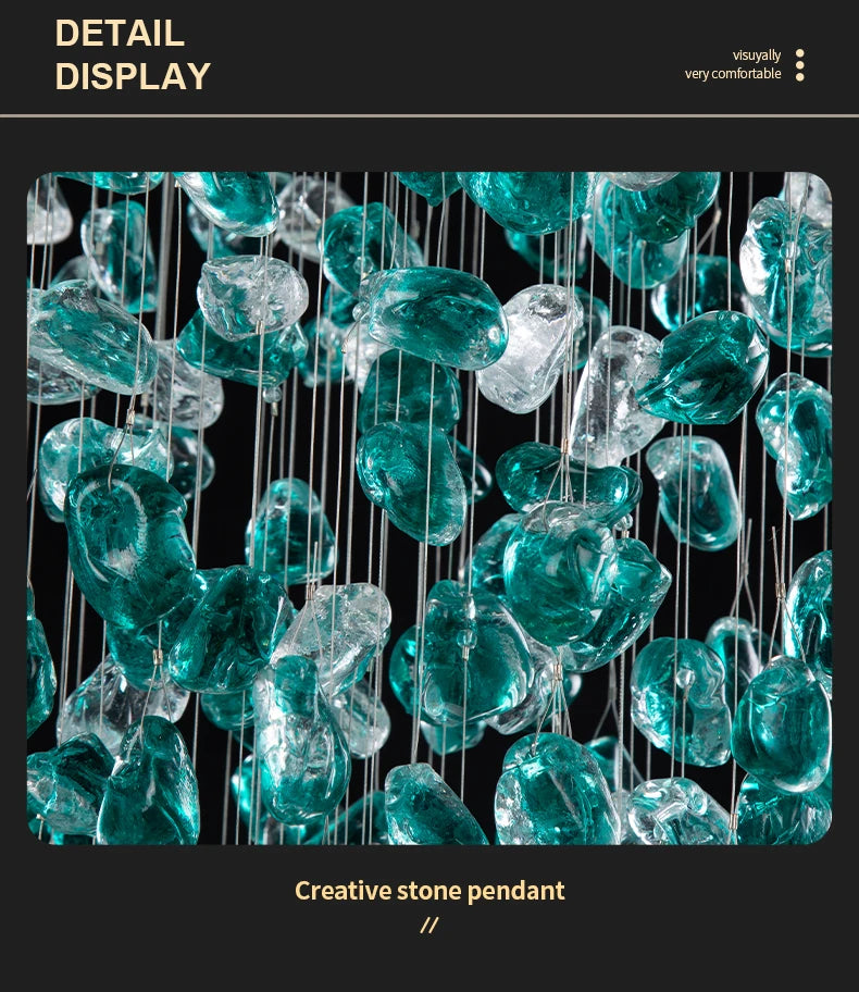 Luxury Large Green Crystal Stone Chandelier for Lobby Loft Staircase Project Modern LED Color Crystal Hanging Chandelier Custom