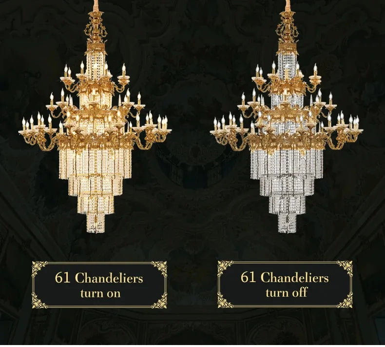 Custom Large Living Room Pendant Light European Luxury Brass Crystal Chandelier For Home Hotel