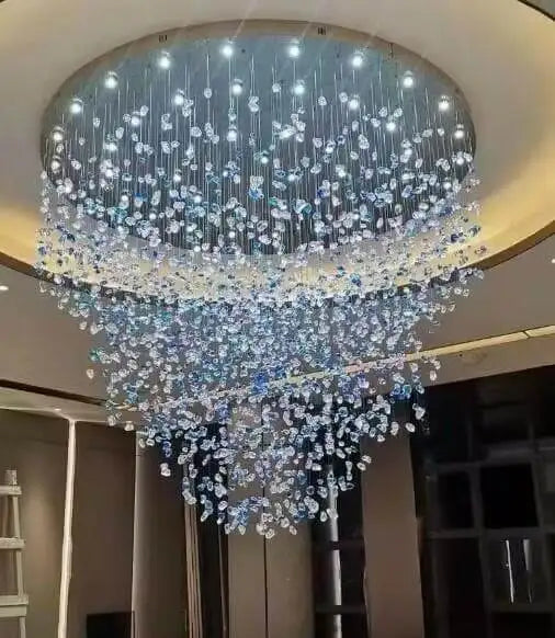 Luxury Large Green Crystal Stone Chandelier for Lobby Loft Staircase Project Modern LED Color Crystal Hanging Chandelier Custom