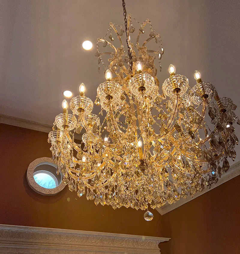 Maria Theresa Crystal chandelier for foyer lobby hallway Gold hanging Lamp home decor large cristal lamp Staircase Ceiling light