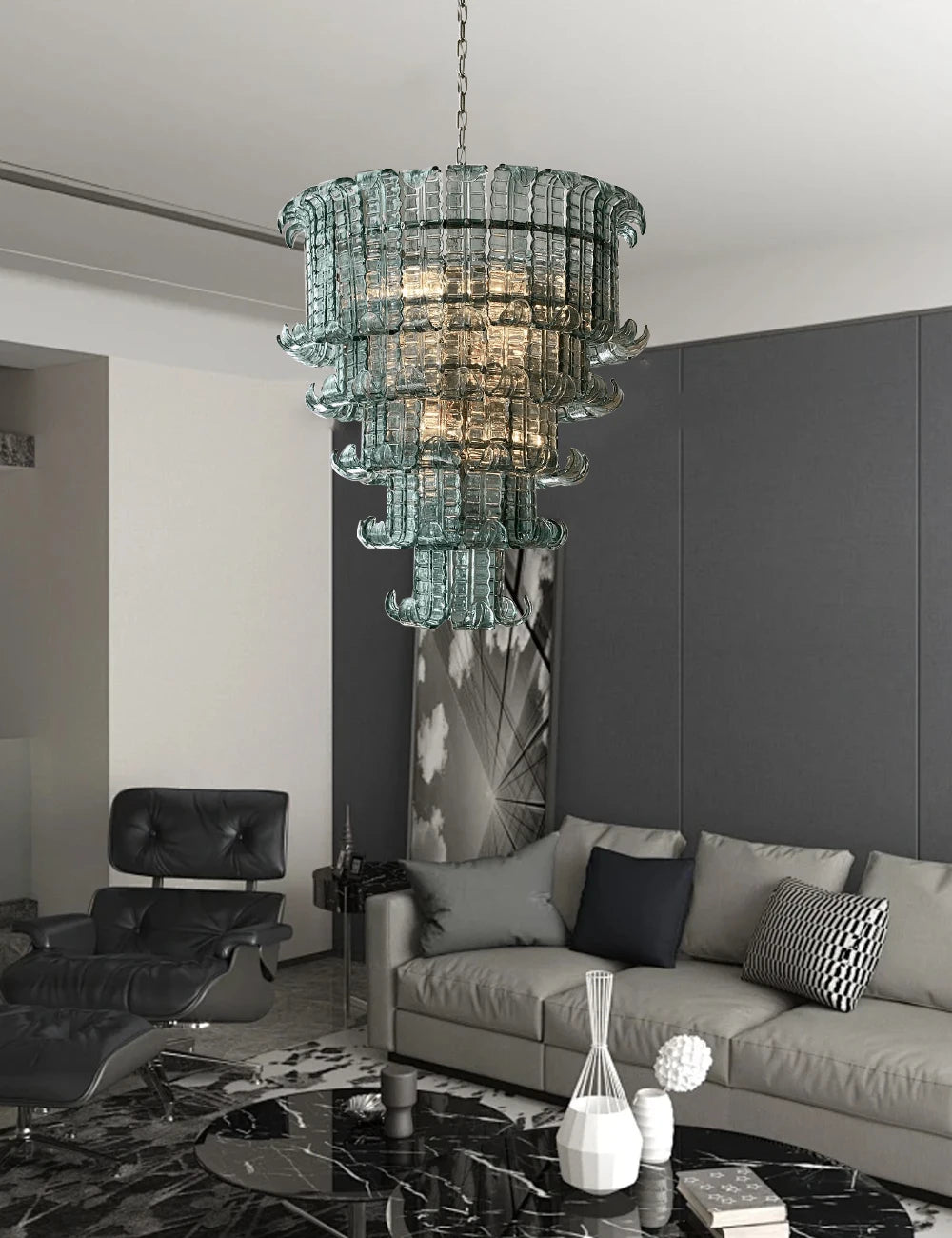 French American and Italian light luxury art decorative glass living room chandelier suspended restaurant chandelier