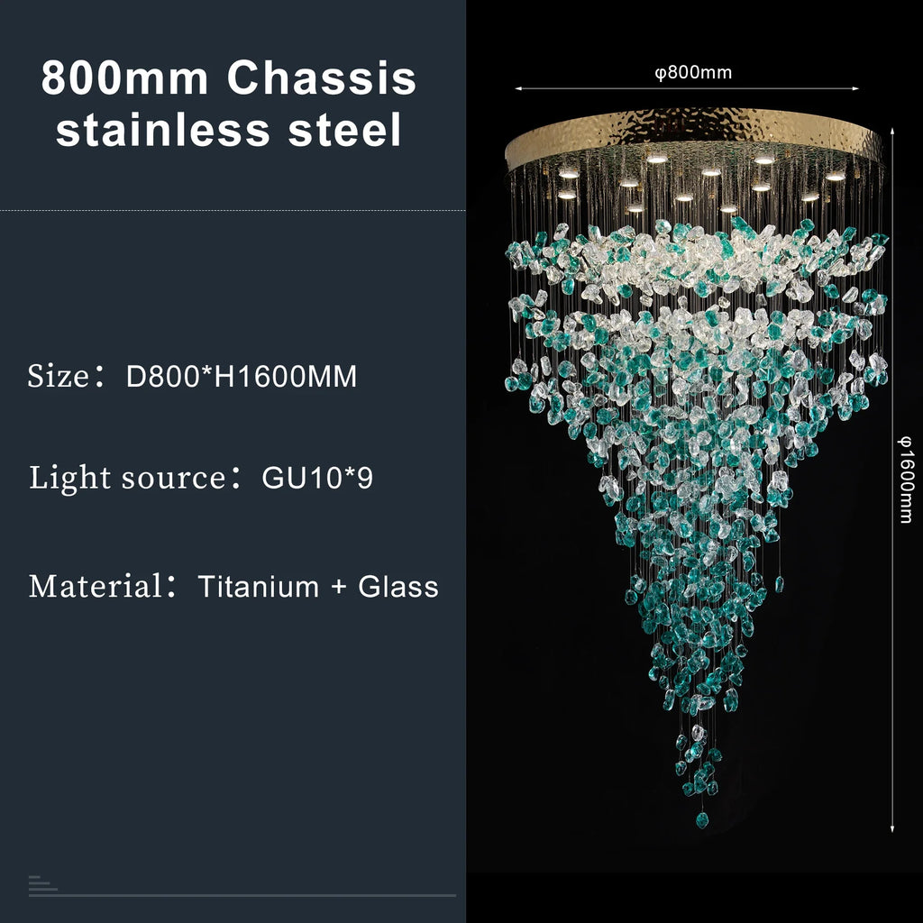 Luxury Large Green Crystal Stone Chandelier for Lobby Loft Staircase Project Modern LED Color Crystal Hanging Chandelier Custom