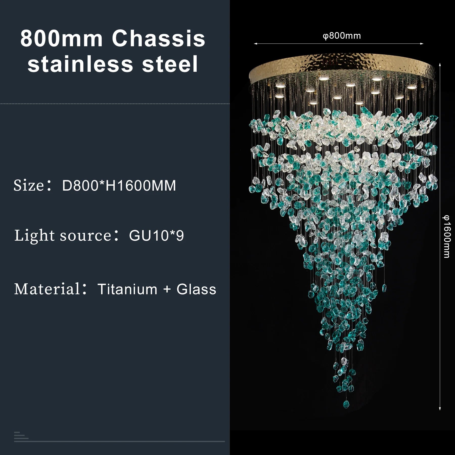 Luxury Large Green Crystal Stone Chandelier for Lobby Loft Staircase Project Modern LED Color Crystal Hanging Chandelier Custom