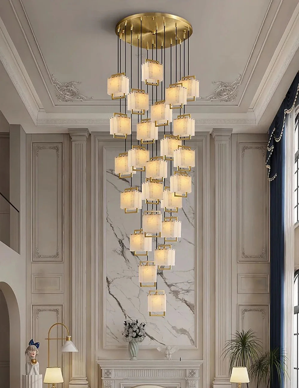 Hot Modern Italian Style Spanish Imported Marble Chandelier 2025 Round Rectangle Pendant Lamp Ceiling Light for Restaurant