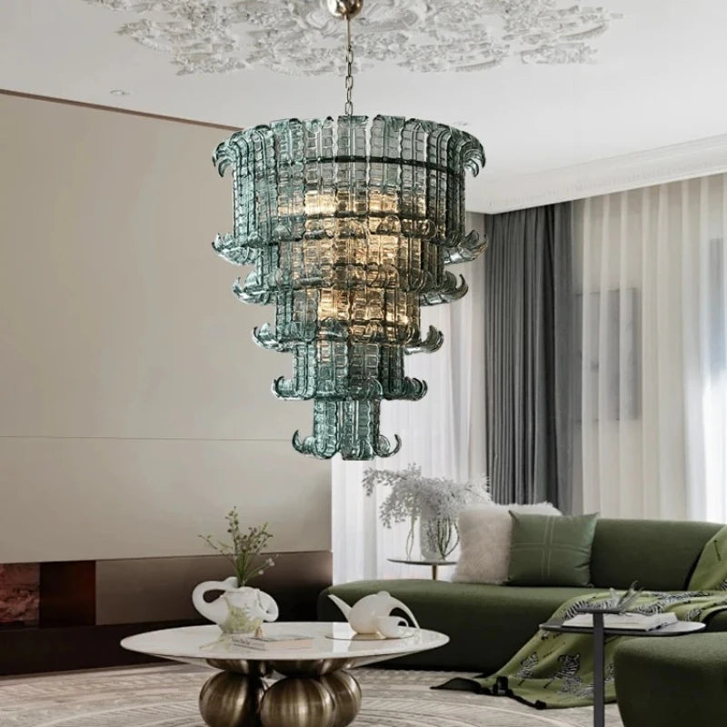 French American and Italian light luxury art decorative glass living room chandelier suspended restaurant chandelier