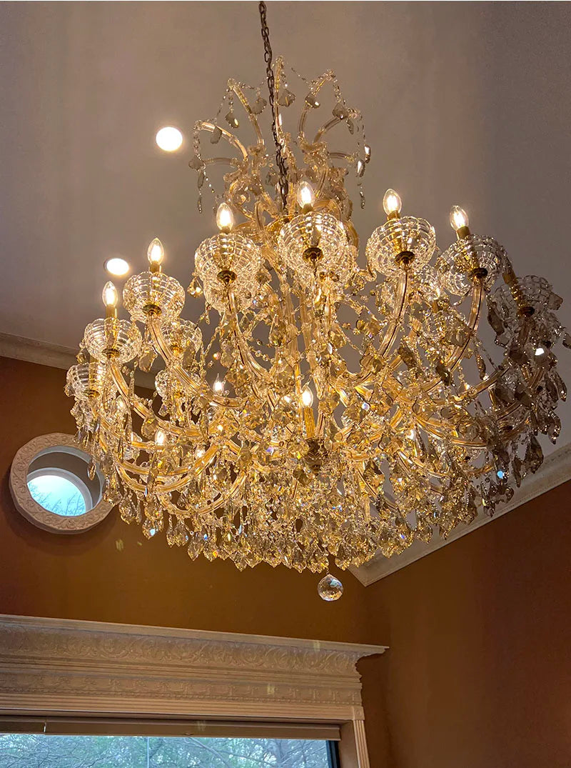 Maria Theresa Crystal chandelier for foyer lobby hallway Gold hanging Lamp home decor large cristal lamp Staircase Ceiling light