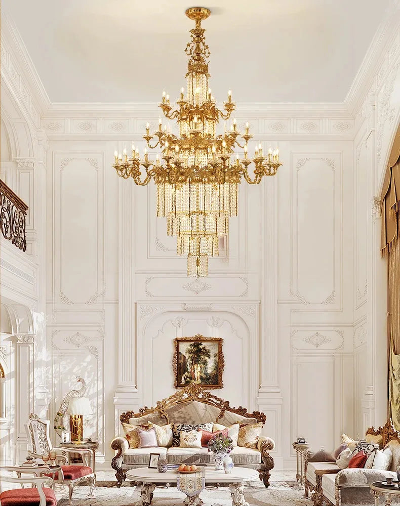 Custom Large Living Room Pendant Light European Luxury Brass Crystal Chandelier For Home Hotel