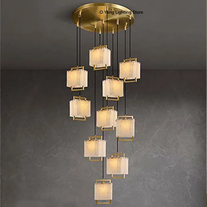 Hot Modern Italian Style Spanish Imported Marble Chandelier 2025 Round Rectangle Pendant Lamp Ceiling Light for Restaurant